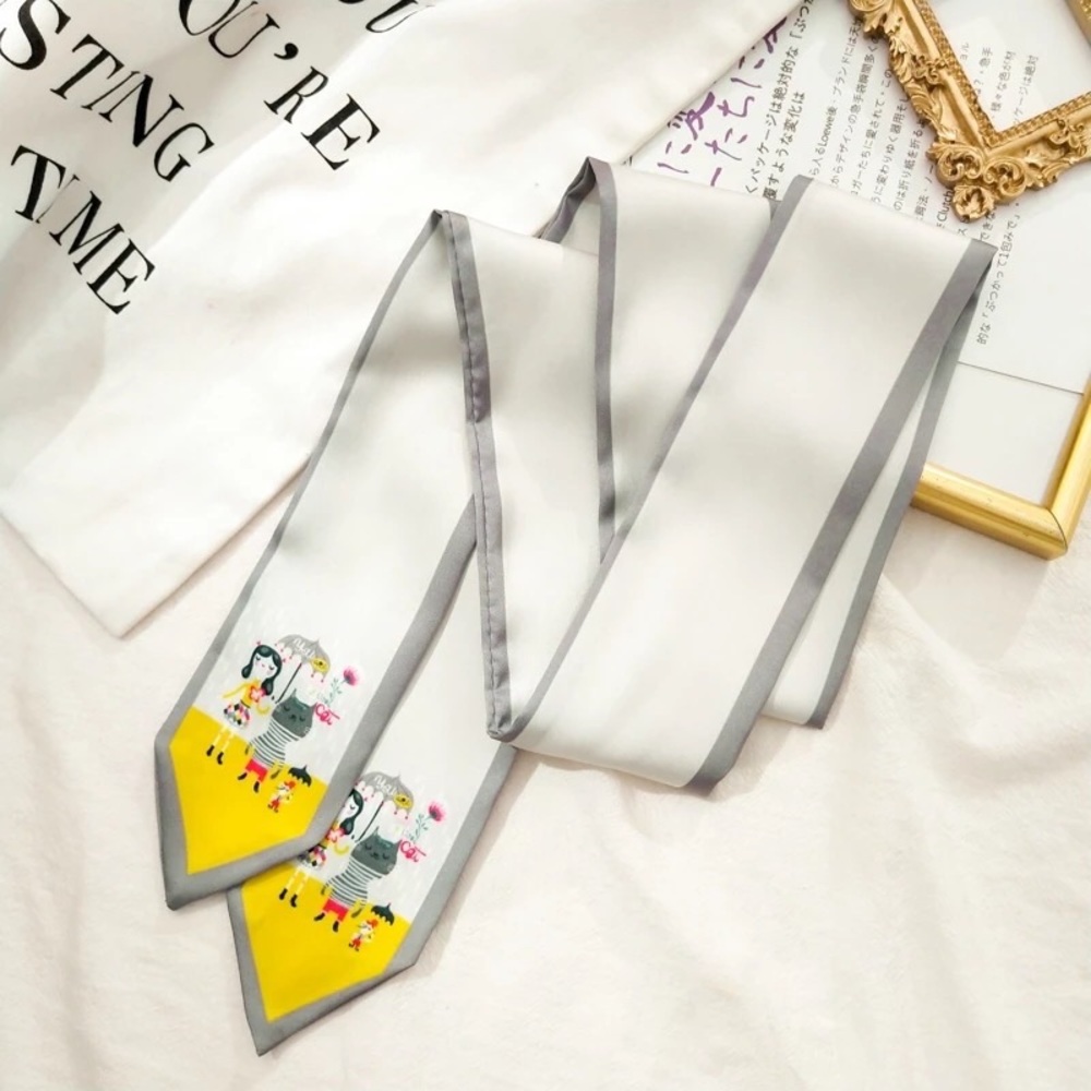 Neckerchief neck tie bag accessories ribbon silky feel cartoon girl cat waist